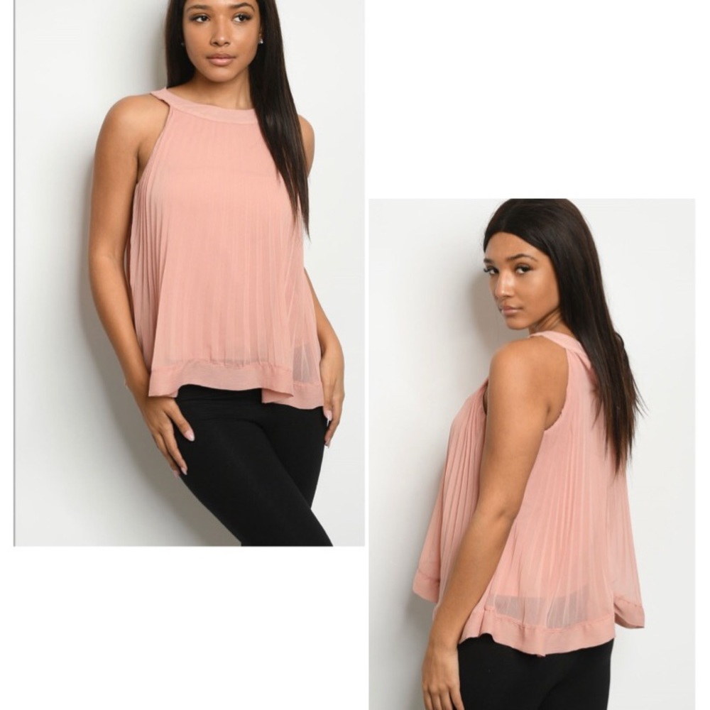 Boutique Dusty Pink Chiffon Mock Neck Sleeveless Swing Top